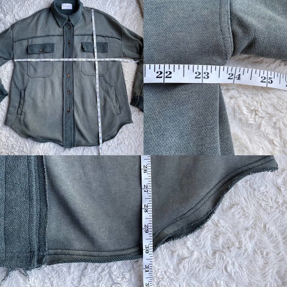 Pol French terry oversized shacket jacket green button front vintage wash faded - Picture 5 of 16